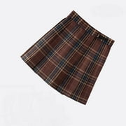 Quaouag Girl Women Plaid Pleated School Uniform Casual Plus Size A Line Skirt with Pockets Brown 8 Years